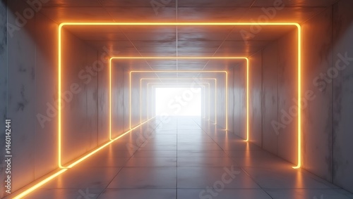 Illuminated passage with geometrical light shapes in a minimalist architecture