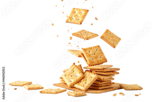 floating pile of crispy saltine crackers, isolated on transparent background - generated by ai