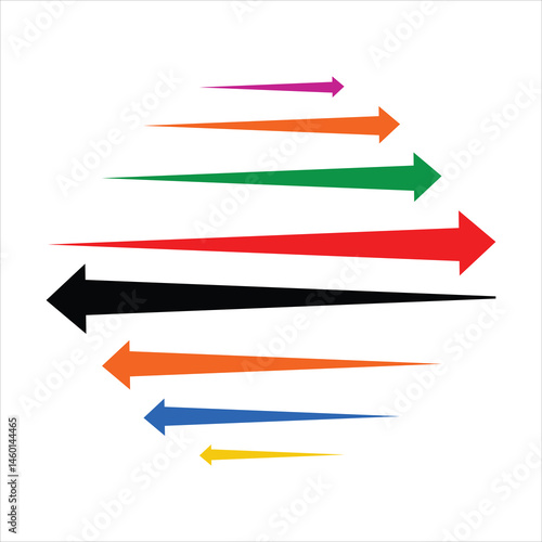 Single headed black red green long arrow vector icon set. One direction black red green arrow icon set on white background. Arrow indicated the direction symbol. Pointer direction icon set.