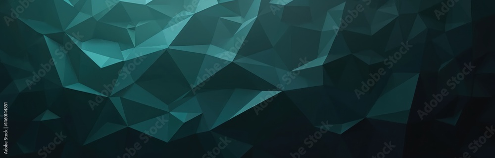 Obraz premium Abstract design of teal polygon triangles on black background. Geometric pattern with a modern 3D effect, suitable for digital art, graphic design, or wallpaper.