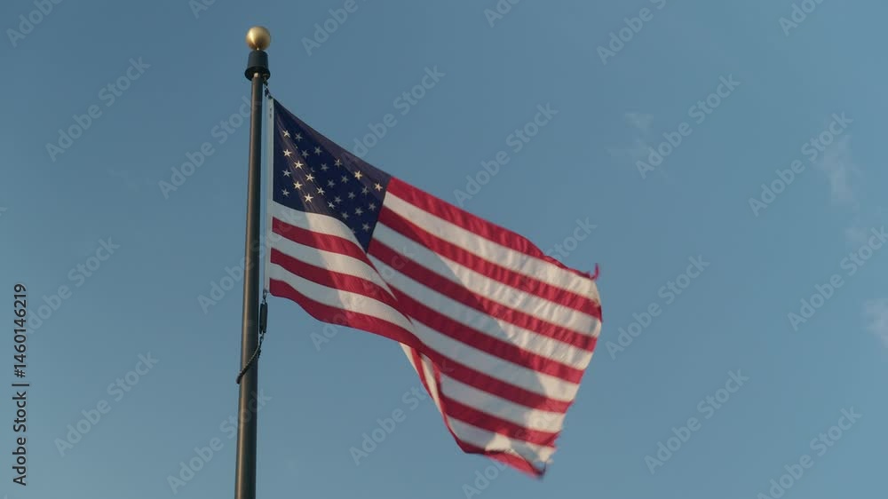 American Flag Swaying in the Wind at Dawn American Flag Swaying in the Wind at Dawn