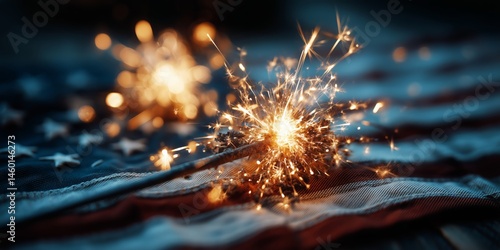 Sparklers Glowing on an American Flag During a Festive Celebration Night