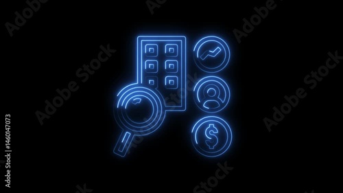 Neon style business analysis tools and financial data examination video