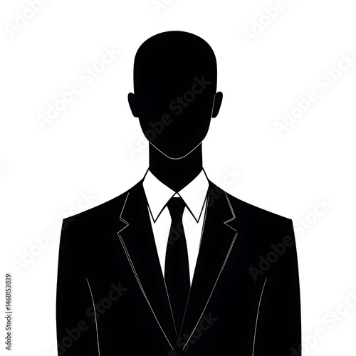 Silhouette of a Professional: Elegant Black Suit and Tie Depicting a Man's Faceless Figure on a White Backdrop.