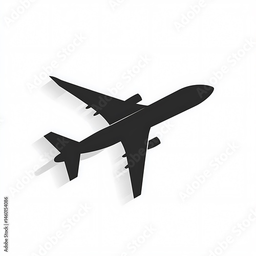 Silhouette of an airplane taking off against a white background, symbolizing travel, transportation, and journeys, minimal and modern design.