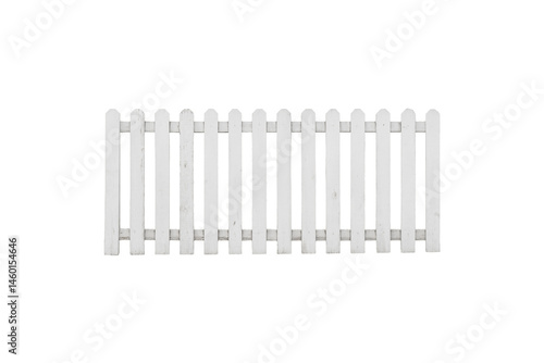 White wooden picket fence is isolated.