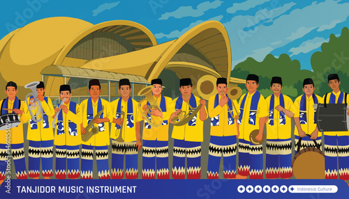 Cover layout idea with Indonesia Jakarta betawi tanjidor Illustration