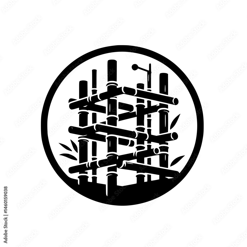 Abstract Bamboo Grove in Circle, Minimalist Black & White Design Abstract Bamboo Grove in Circle, Minimalist Black & White Design
