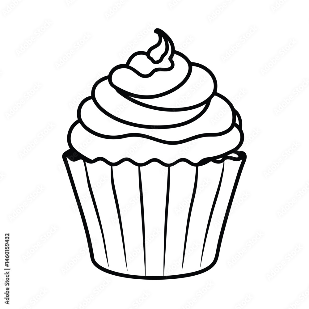 a cupcake thick fluffy frosting line art vector silhouette a cupcake thick fluffy frosting line art vector silhouette