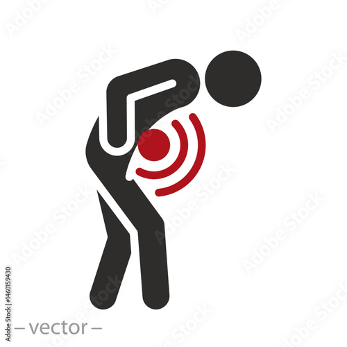 body ache or menstruation pains, abdominal pain icon, stomachache, flat vector illustration