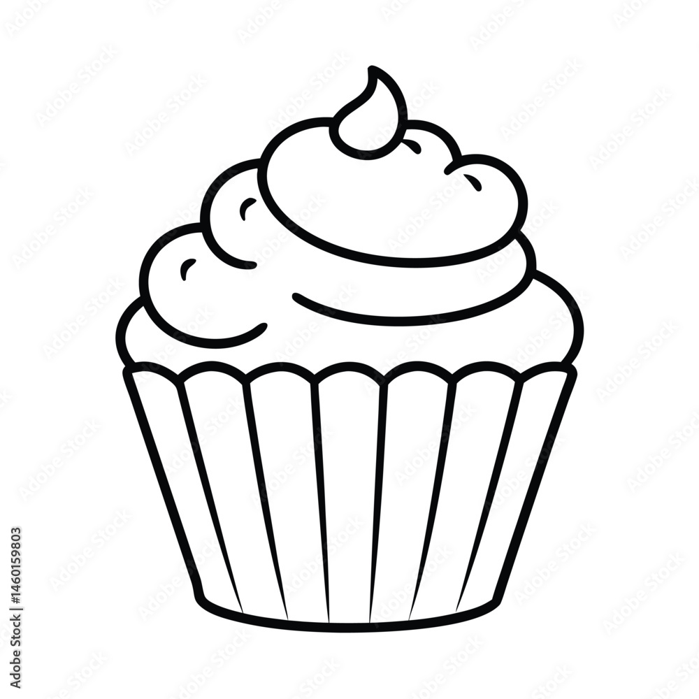 a cupcake thick fluffy frosting line art vector silhouette a cupcake thick fluffy frosting line art vector silhouette