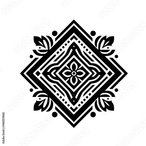 Geometric Floral Mandala: Black & White Decorative Vector