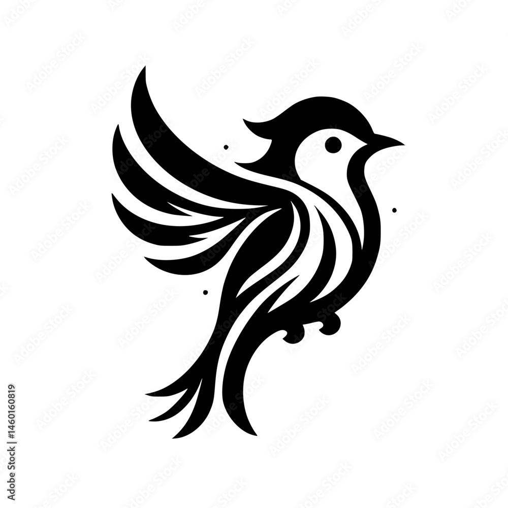 Fototapeta premium Minimalist Black and White Bird Logo, Artistic Design