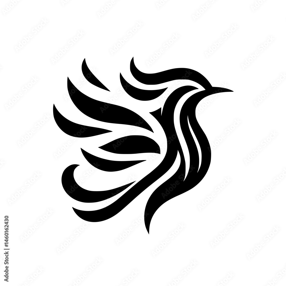 Naklejka premium Abstract Black Bird Logo on White Background: Minimalist Design