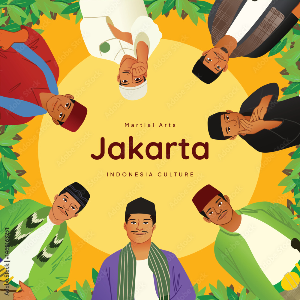 Fototapeta premium Colorful layout Indonesia Jakarta culture flat Illustration