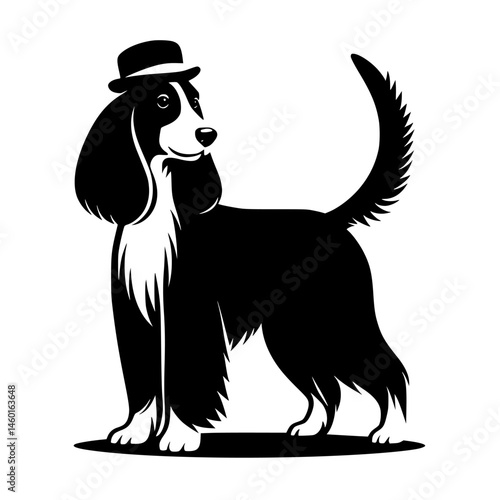 Elegant Dog in Top Hat: Black & White Illustration