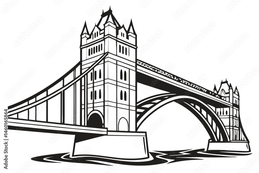 Obraz premium 100 Bridge silhouette, arch bridge, simple design, black and white, minimalist, graphic illustration, architectural icon, infrastructure symbol, geometric shape, urban landmark, stylized drawing, clea