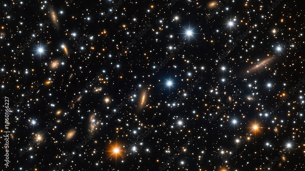 Fototapeta premium Cosmic tapestry of stars and galaxies. Clusters of luminous celestial bodies against a dark backdrop. Vast expanse of the universe
