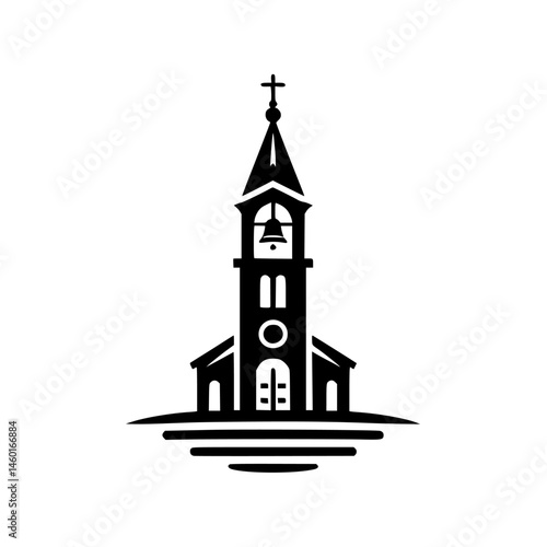 Minimalist Black Church Icon on White Background - Vector Illustration