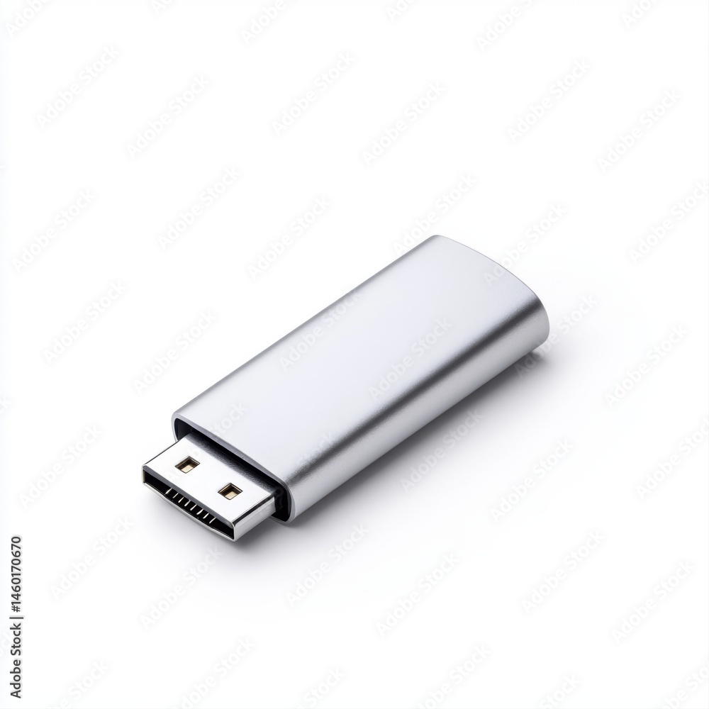 Silver USB Flash Drive Isolated on White Background for Modern Technology Use Silver USB Flash Drive Isolated on White Background for Modern Technology Use