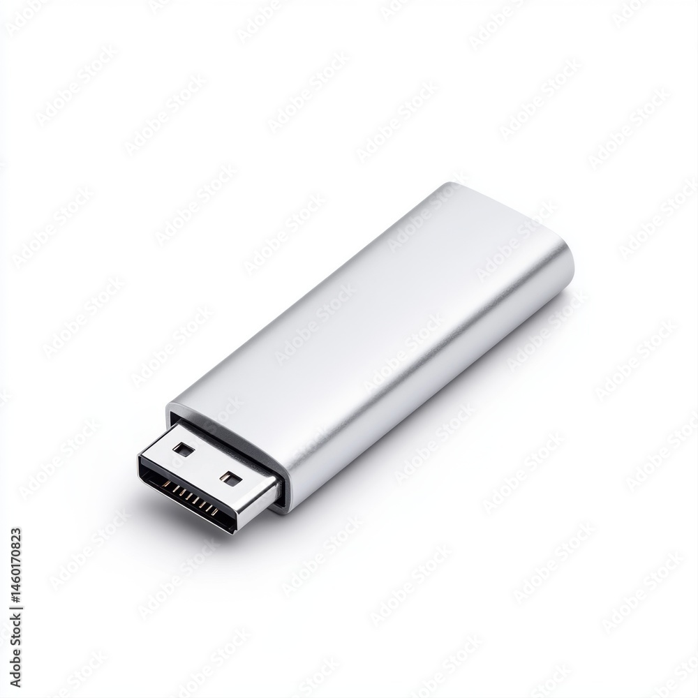 Sleek Silver USB Flash Drive on White Background for Technology Use Sleek Silver USB Flash Drive on White Background for Technology Use
