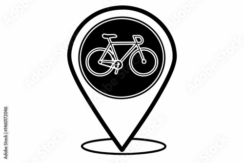 Simple Black and White Bicycle Location Pin Icon Graphic