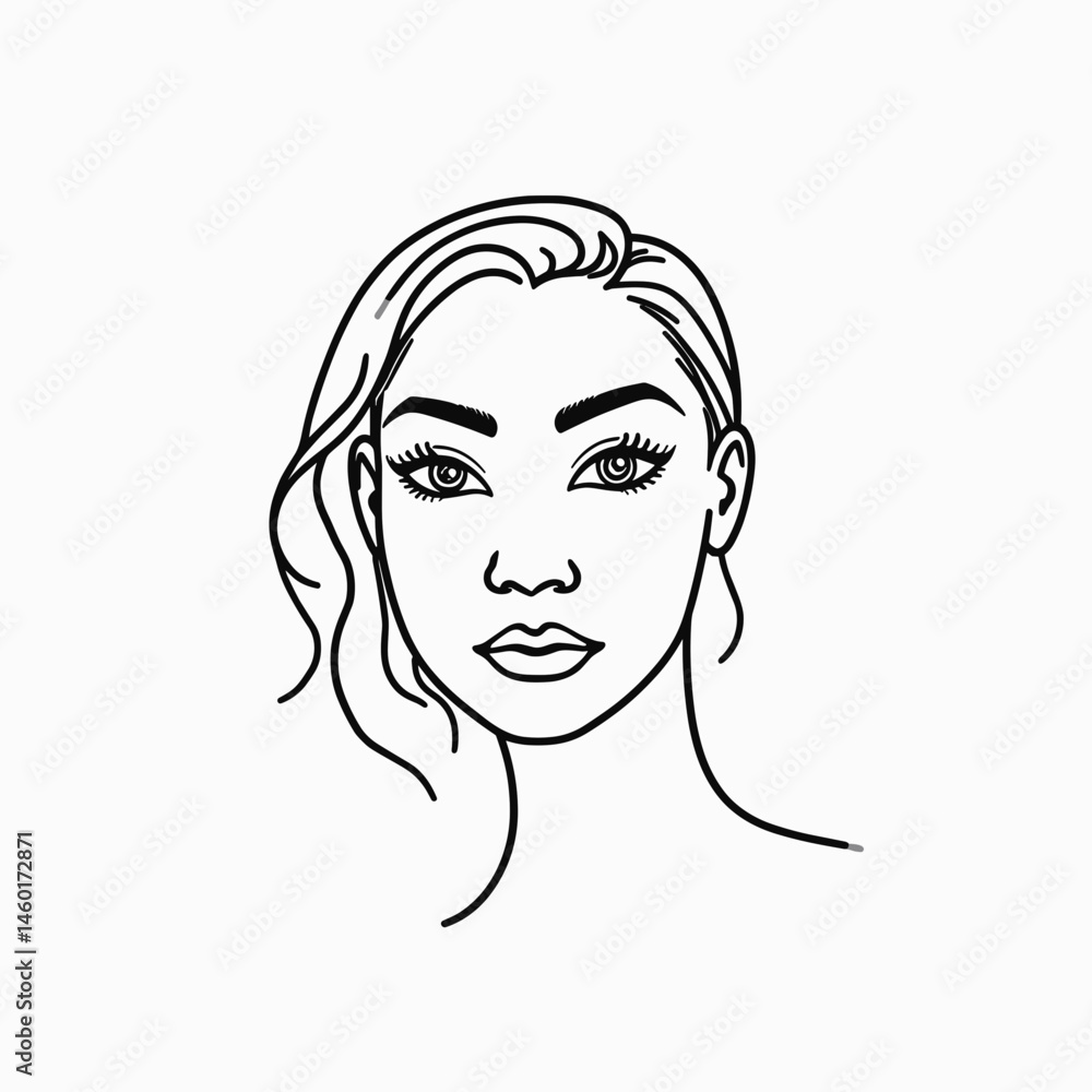 young woman with wavy hair and elegant features in minimalist line art style for beauty concept young woman with wavy hair and elegant features in minimalist line art style for beauty concept