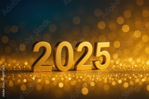 Obraz na płótnie Golden 2025 Numbers with Sparkling Bokeh Background for New Year w salonie