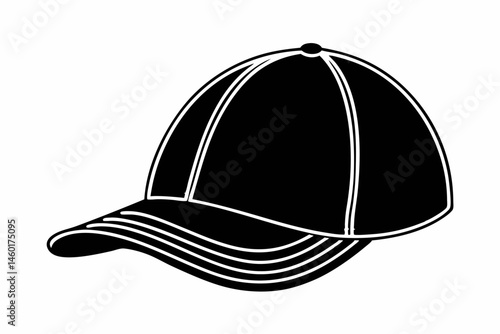 Classic Baseball Cap Icon Black and White Illustration