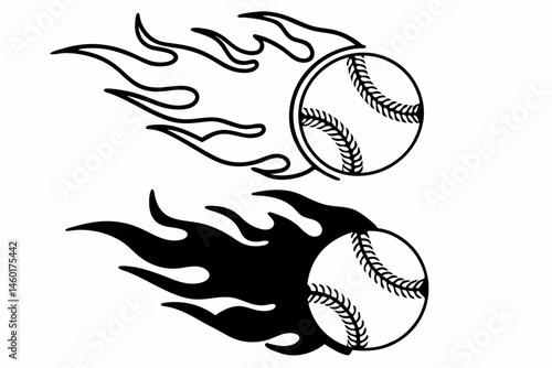 Two Fiery Baseball Designs Black and White Flames