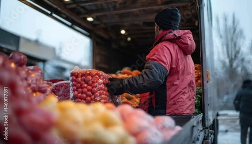 Market vendor loading truck