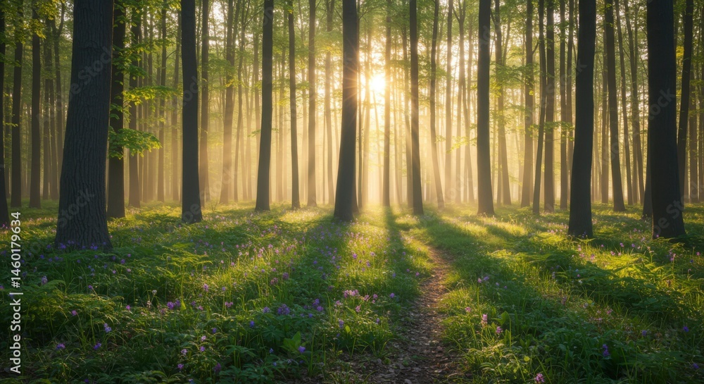 Sunlight streams through misty forest (6) Sunlight streams through misty forest (6)