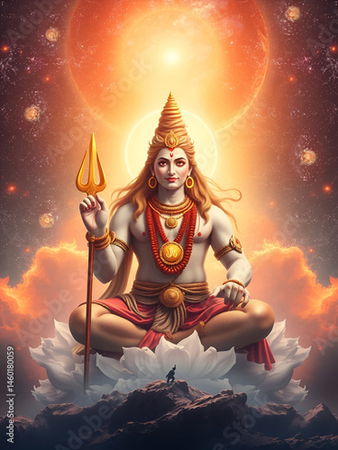 Lord Shiva in a transcendental spiritual image against the background of the cosmos. Mahamaya. Gurudeva. electronic art.