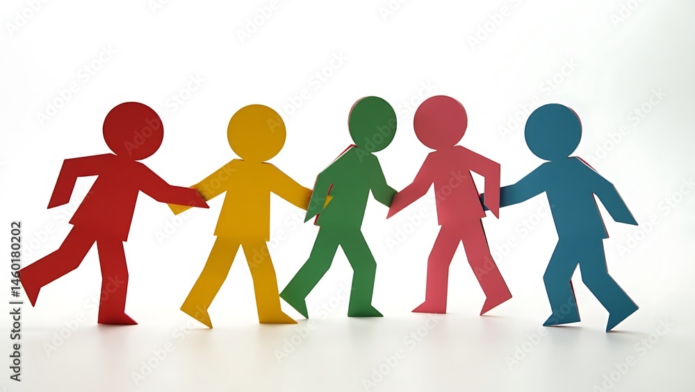 Colorful Paper Cutout Figures Holding Hands Symbolizing Unity and Togetherness Colorful Paper Cutout Figures Holding Hands Symbolizing Unity and Togetherness