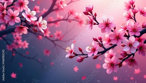 Bold, stylized sakura branches, vibrant color gradient, repeating motif , pink, background, japan