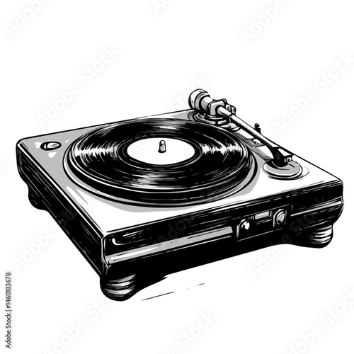 2D flat vector illustration of DJ Turntable, isolated on a white background.