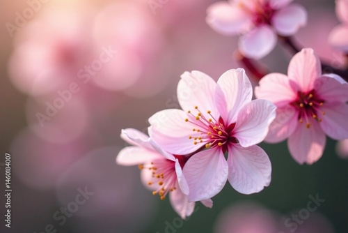 Delicate pink sakura blossoms, full bloom, soft petals , botanical, design