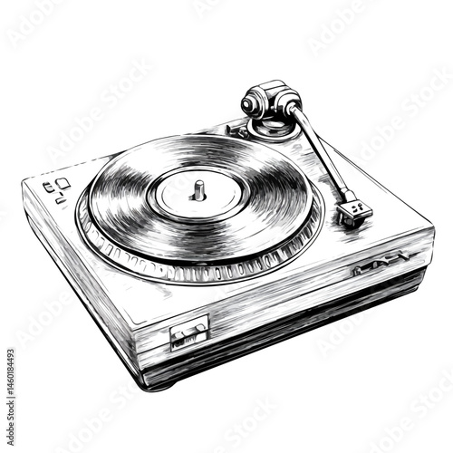 2D flat DJ Turntable vector illustration, isolated on a white background.