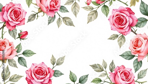 Delicate watercolor roses & leaves, repeating pattern, spring, floral