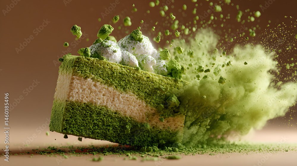 Matcha Cake Explosion A Deliciously Vibrant 3D Render