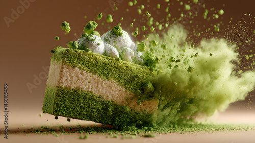 Obraz na płótnie Matcha Cake Explosion A Deliciously Vibrant 3D Render w salonie