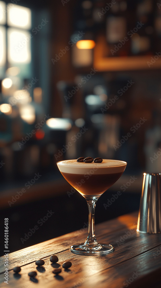 Coffee cocktail drink in glass on bar table with blurred background Coffee cocktail drink in glass on bar table with blurred background