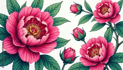 Wallpaper Mural Intricate line art peony blossoms, continuous design, blossom, repeat, textile Torontodigital.ca
