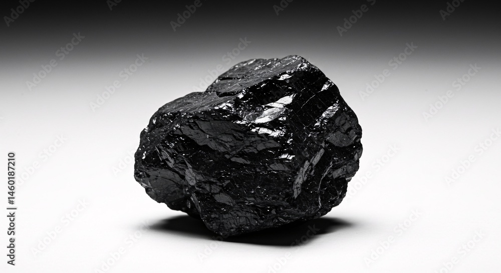 Close Up Shot Of A Glossy Black Mineral Rock On A White Gradient Background Close Up Shot Of A Glossy Black Mineral Rock On A White Gradient Background