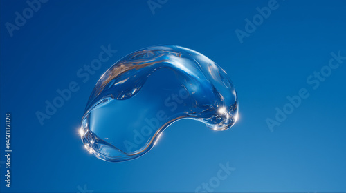 Captivating Transparent Water Drop Suspended Against a Clear Blue Sky