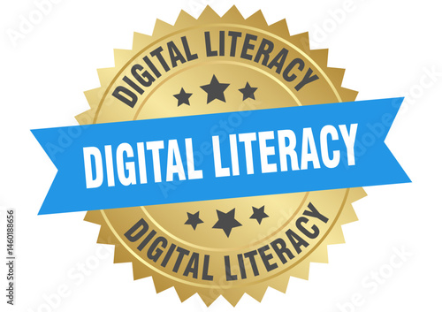 digital literacy. digital literacy round blue and gold label isolated on transparent background
