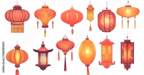 Chinese red lantern modern clipart for graphic design resources