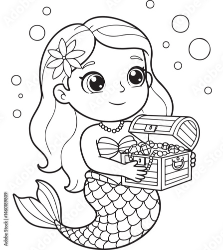 Cute Mermaid Holding Treasure Chest - 38.eps  