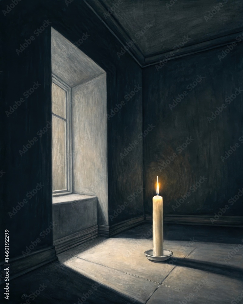 A candle flickering in a dark room symbolizing the fragile nature of selfcontrol and stability amidst pervasive instability.