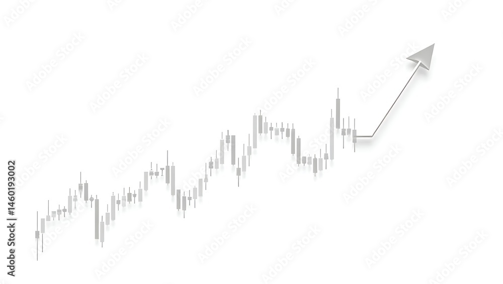 Obraz premium Abstract Financial Growth Chart with Upward Arrow on White Background